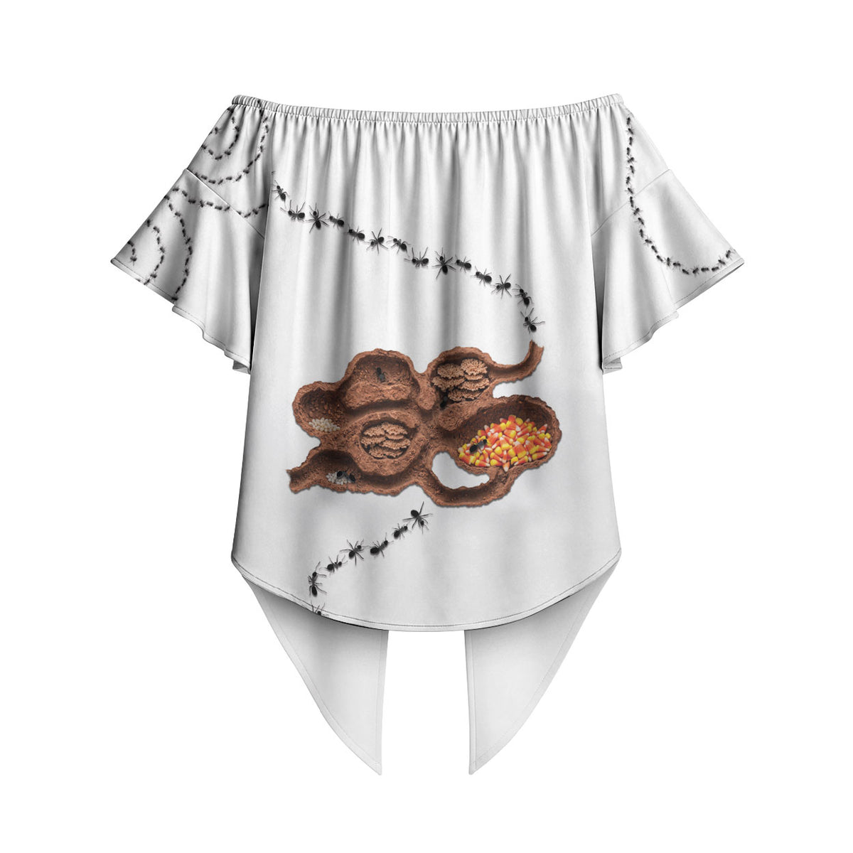 Halloween Ready For Candy Corn Off Shoulder Wrap Waist Top Creepy Ant Trail