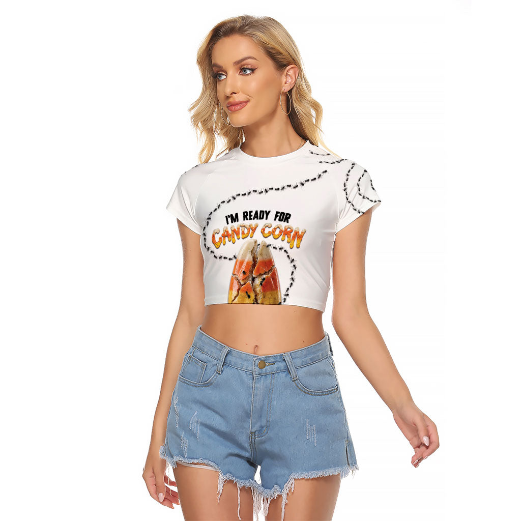 Halloween Ready For Candy Corn Raglan Cropped T Shirt Creepy Ant Trail