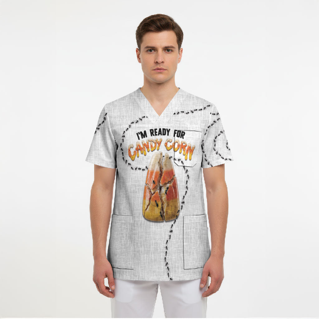 Halloween Ready For Candy Corn Scrub Top Creepy Ant Trail
