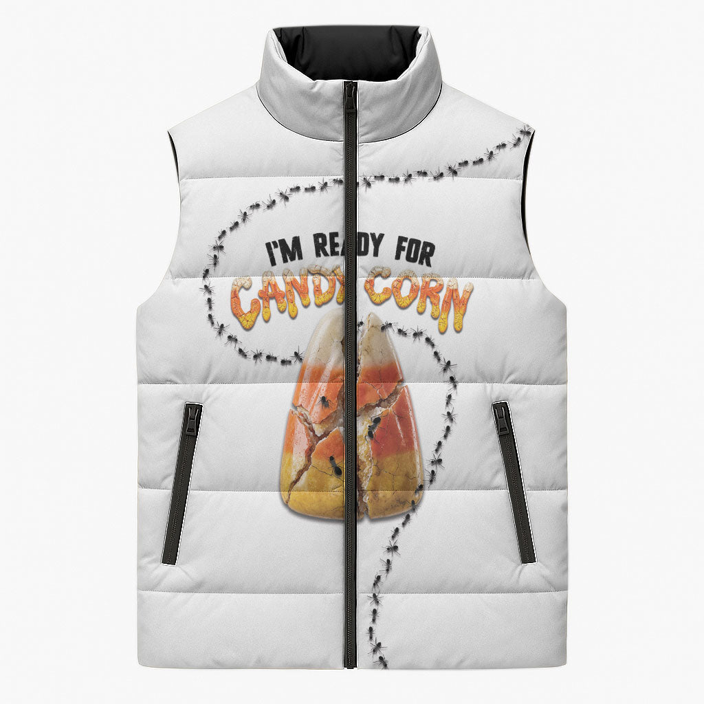 Halloween Ready For Candy Corn Sleeveless Puffer Jacket Creepy Ant Trail