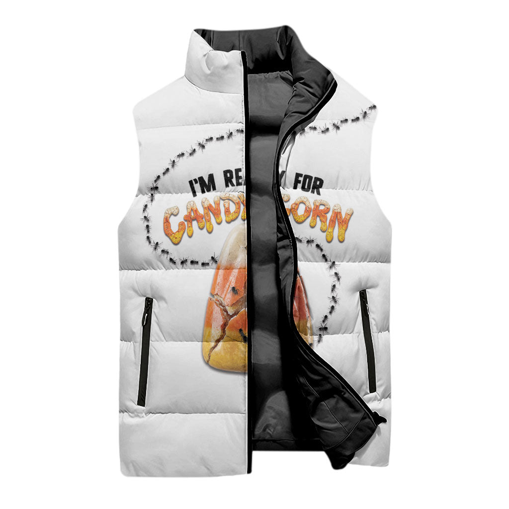Halloween Ready For Candy Corn Sleeveless Puffer Jacket Creepy Ant Trail