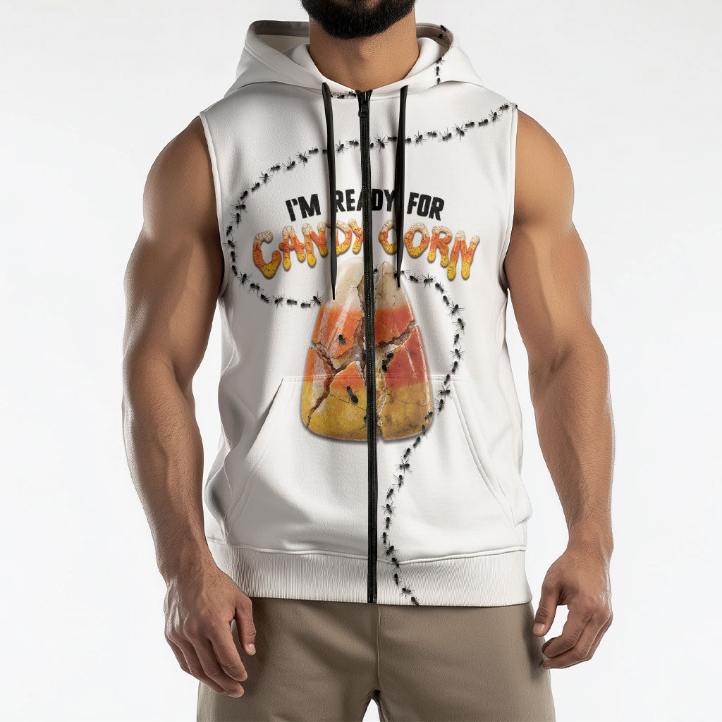 Halloween Ready For Candy Corn Sleeveless Zip Hoodie Creepy Ant Trail