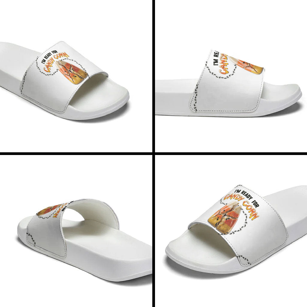 Halloween Ready For Candy Corn Slide Sandals Creepy Ant Trail