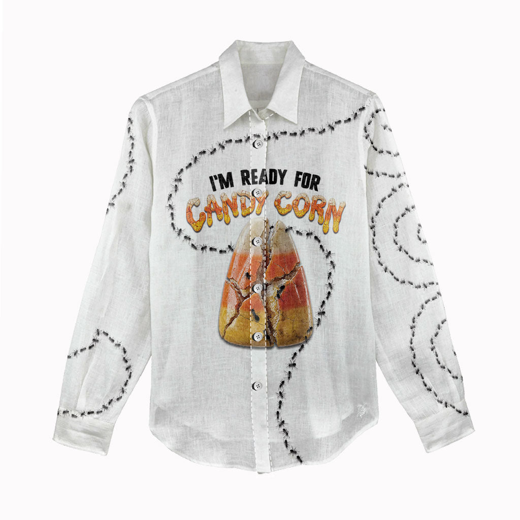 Halloween Ready For Candy Corn Women Casual Shirt Creepy Ant Trail
