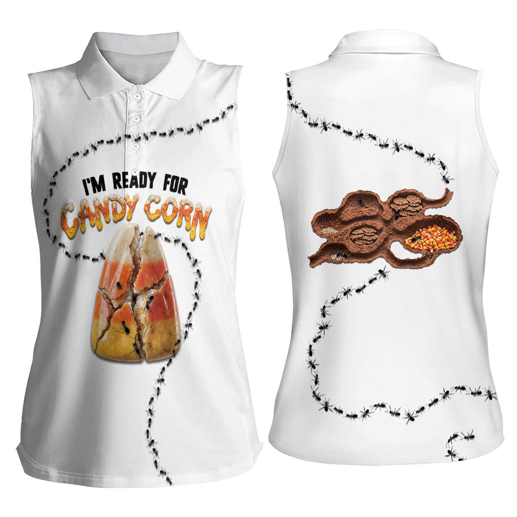 Halloween Ready For Candy Corn Women Sleeveless Polo Shirt Creepy Ant Trail