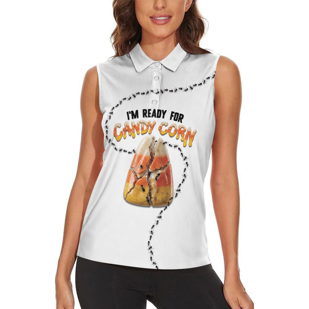 Halloween Ready For Candy Corn Women Sleeveless Polo Shirt Creepy Ant Trail