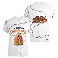 Halloween Ready For Candy Corn Women V-Neck T-Shirt Creepy Ant Trail