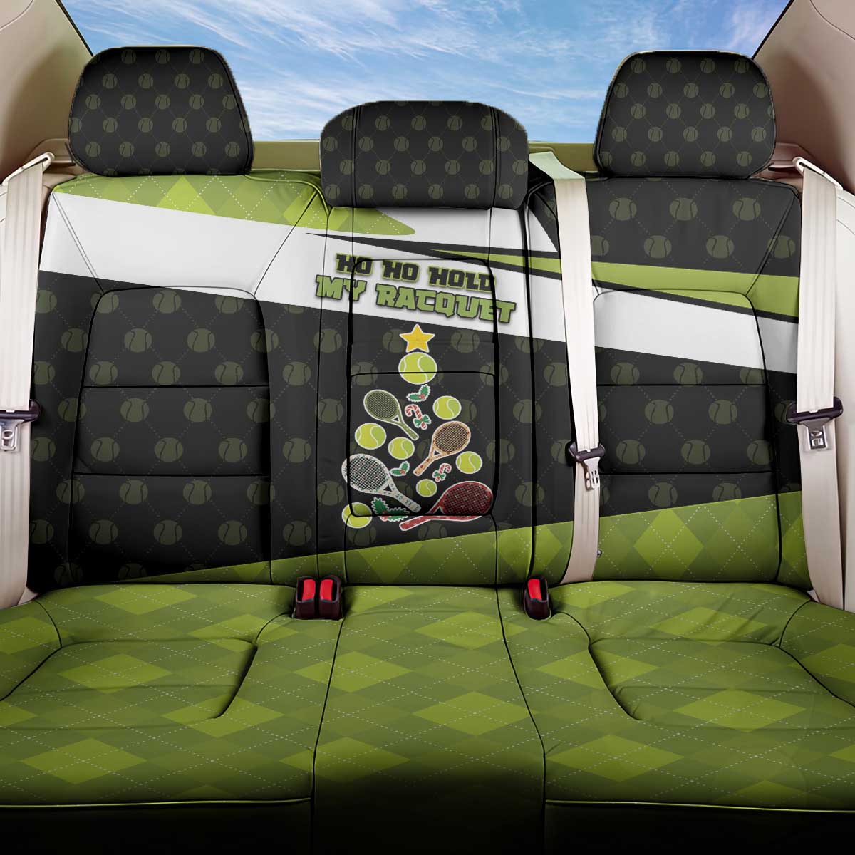 Tennis Christmas Back Car Seat Cover Ho Ho Hold My Racquet - Wonder Print Shop