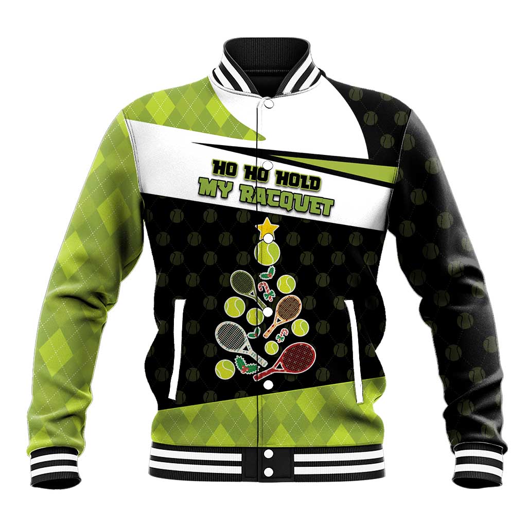 Personalized Tennis Christmas Baseball Jacket Ho Ho Hold My Racquet - Wonder Print Shop