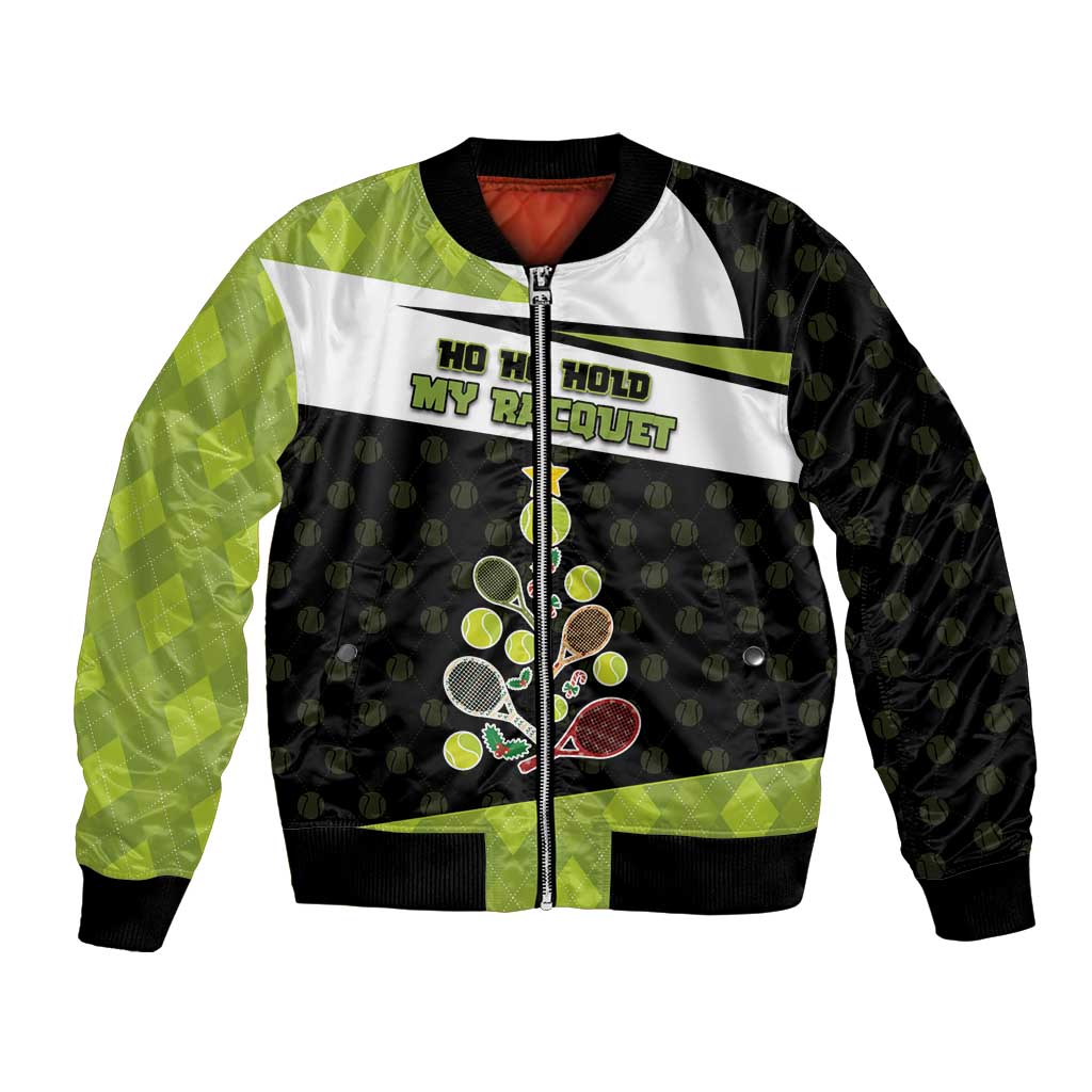 Personalized Tennis Christmas Bomber Jacket Ho Ho Hold My Racquet - Wonder Print Shop