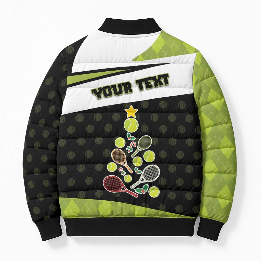 Personalized Tennis Christmas Bomber Puffer Jacket Ho Ho Hold My Racquet - Wonder Print Shop