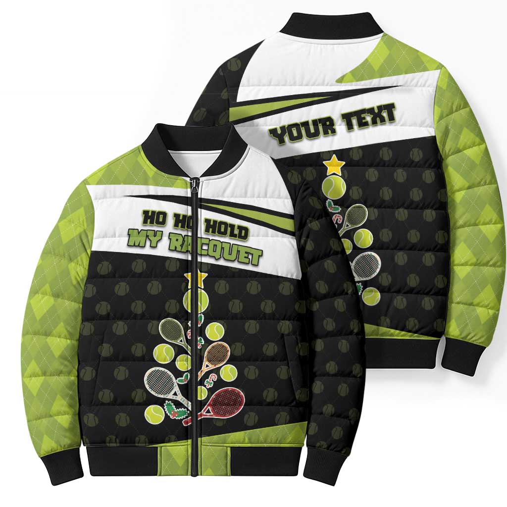 Personalized Tennis Christmas Bomber Puffer Jacket Ho Ho Hold My Racquet - Wonder Print Shop