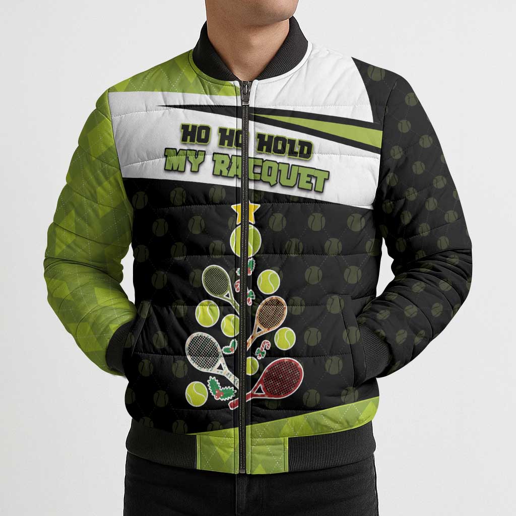 Personalized Tennis Christmas Bomber Puffer Jacket Ho Ho Hold My Racquet - Wonder Print Shop