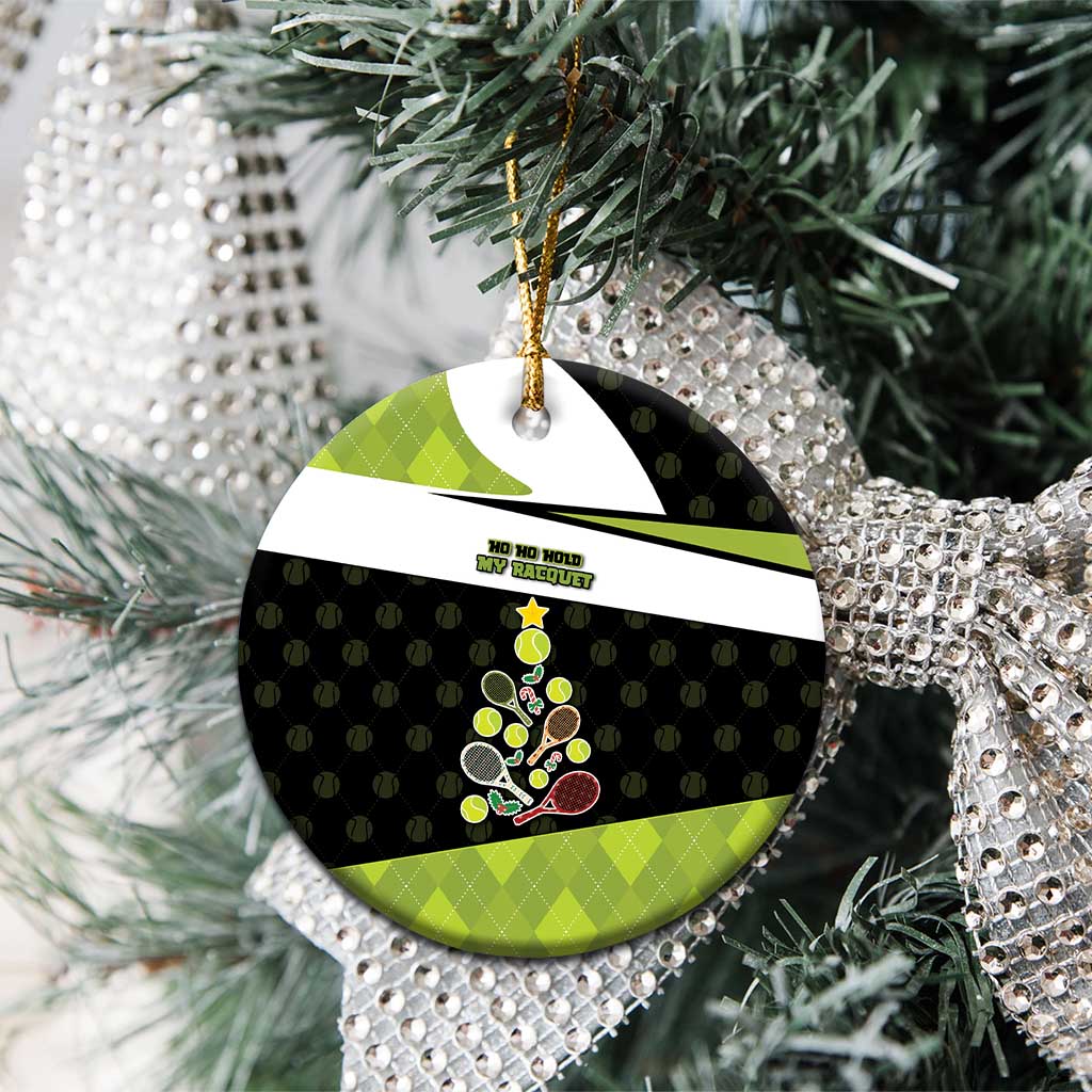Personalized Tennis Christmas Ceramic Ornament Ho Ho Hold My Racquet - Wonder Print Shop