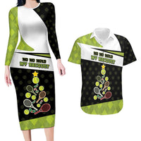 Personalized Tennis Christmas Couples Matching Long Sleeve Bodycon Dress and Hawaiian Shirt Ho Ho Hold My Racquet - Wonder Print Shop
