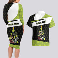 Personalized Tennis Christmas Couples Matching Long Sleeve Bodycon Dress and Hawaiian Shirt Ho Ho Hold My Racquet - Wonder Print Shop
