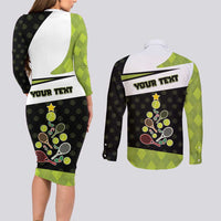Personalized Tennis Christmas Couples Matching Long Sleeve Bodycon Dress and Long Sleeve Button Shirt Ho Ho Hold My Racquet - Wonder Print Shop