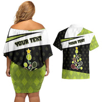 Personalized Tennis Christmas Couples Matching Off Shoulder Short Dress and Hawaiian Shirt Ho Ho Hold My Racquet - Wonder Print Shop