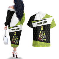 Personalized Tennis Christmas Couples Matching Off The Shoulder Long Sleeve Dress and Hawaiian Shirt Ho Ho Hold My Racquet - Wonder Print Shop