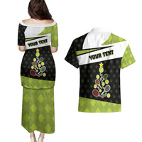 Personalized Tennis Christmas Couples Matching Puletasi and Hawaiian Shirt Ho Ho Hold My Racquet - Wonder Print Shop