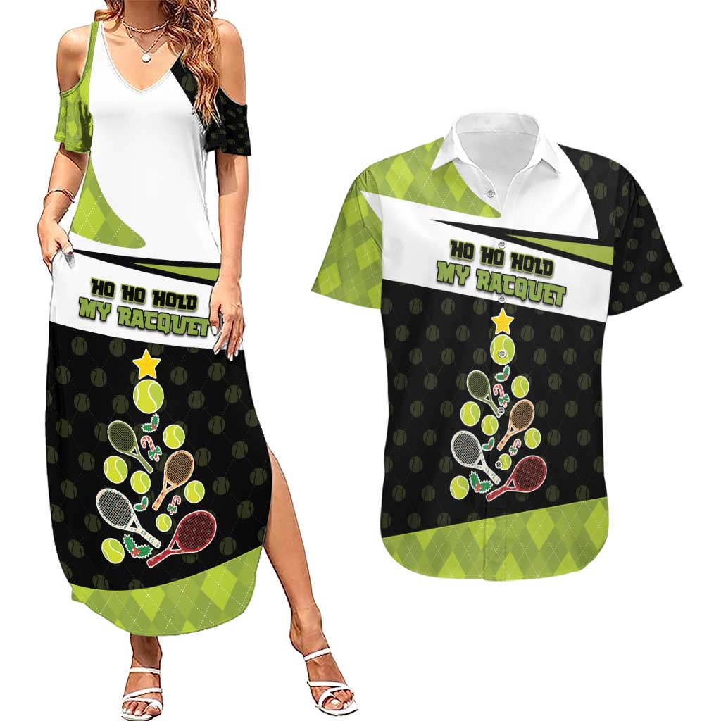 Personalized Tennis Christmas Couples Matching Summer Maxi Dress and Hawaiian Shirt Ho Ho Hold My Racquet - Wonder Print Shop