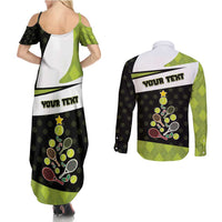 Personalized Tennis Christmas Couples Matching Summer Maxi Dress and Long Sleeve Button Shirt Ho Ho Hold My Racquet - Wonder Print Shop