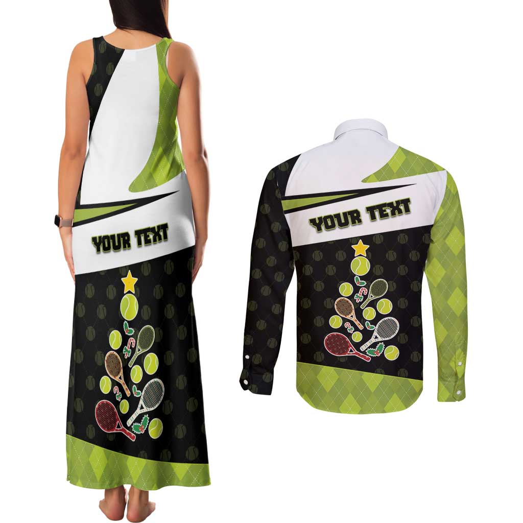 Personalized Tennis Christmas Couples Matching Tank Maxi Dress and Long Sleeve Button Shirt Ho Ho Hold My Racquet - Wonder Print Shop