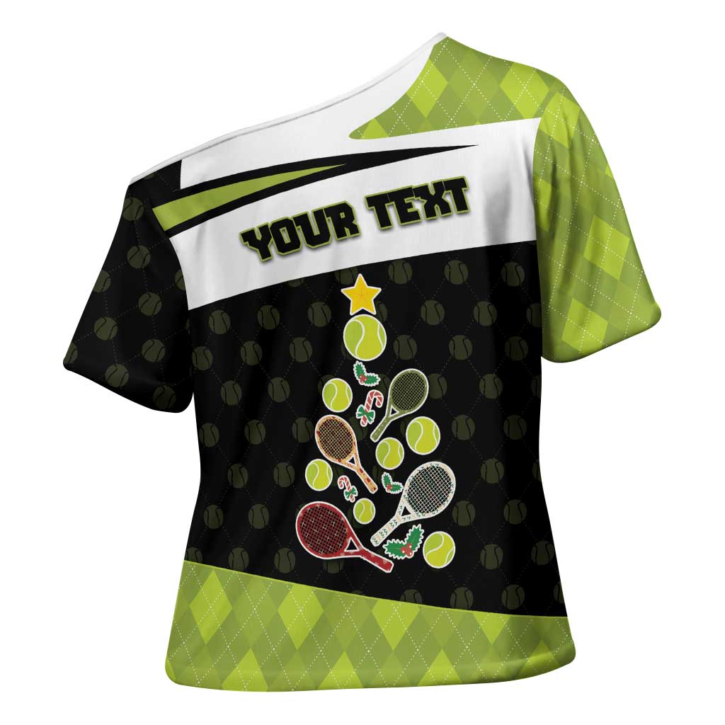 Personalized Tennis Christmas Cross Shoulder Shirt Ho Ho Hold My Racquet - Wonder Print Shop