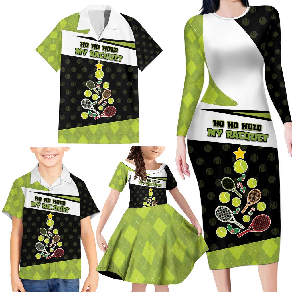 Personalized Tennis Christmas Family Matching Long Sleeve Bodycon Dress and Hawaiian Shirt Ho Ho Hold My Racquet - Wonder Print Shop