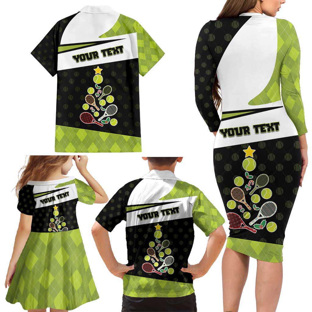 Personalized Tennis Christmas Family Matching Long Sleeve Bodycon Dress and Hawaiian Shirt Ho Ho Hold My Racquet - Wonder Print Shop