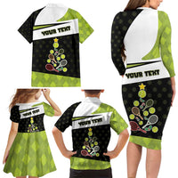 Personalized Tennis Christmas Family Matching Long Sleeve Bodycon Dress and Hawaiian Shirt Ho Ho Hold My Racquet - Wonder Print Shop