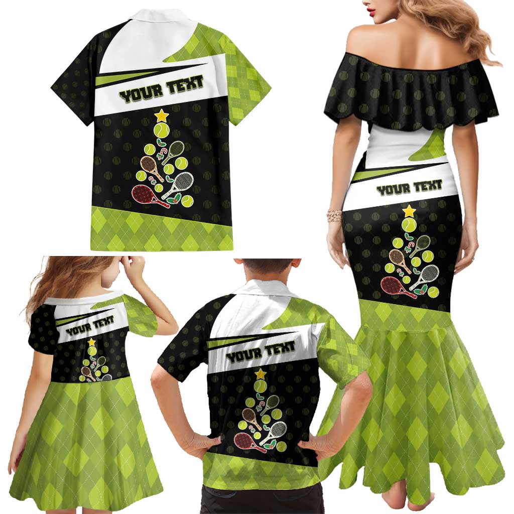 Personalized Tennis Christmas Family Matching Mermaid Dress and Hawaiian Shirt Ho Ho Hold My Racquet - Wonder Print Shop