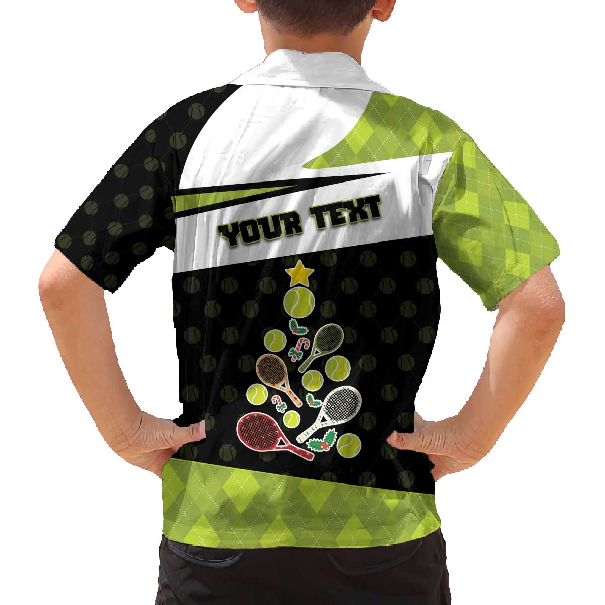 Personalized Tennis Christmas Family Matching Off The Shoulder Long Sleeve Dress and Hawaiian Shirt Ho Ho Hold My Racquet - Wonder Print Shop