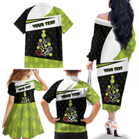 Personalized Tennis Christmas Family Matching Off The Shoulder Long Sleeve Dress and Hawaiian Shirt Ho Ho Hold My Racquet - Wonder Print Shop