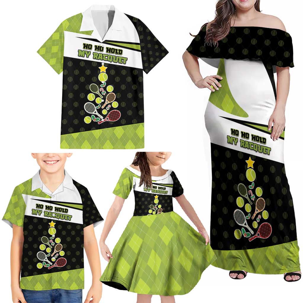Personalized Tennis Christmas Family Matching Off Shoulder Maxi Dress and Hawaiian Shirt Ho Ho Hold My Racquet - Wonder Print Shop