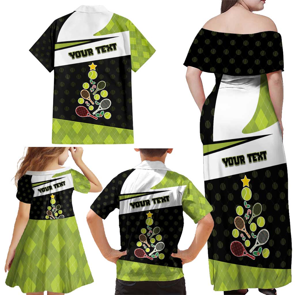 Personalized Tennis Christmas Family Matching Off Shoulder Maxi Dress and Hawaiian Shirt Ho Ho Hold My Racquet - Wonder Print Shop