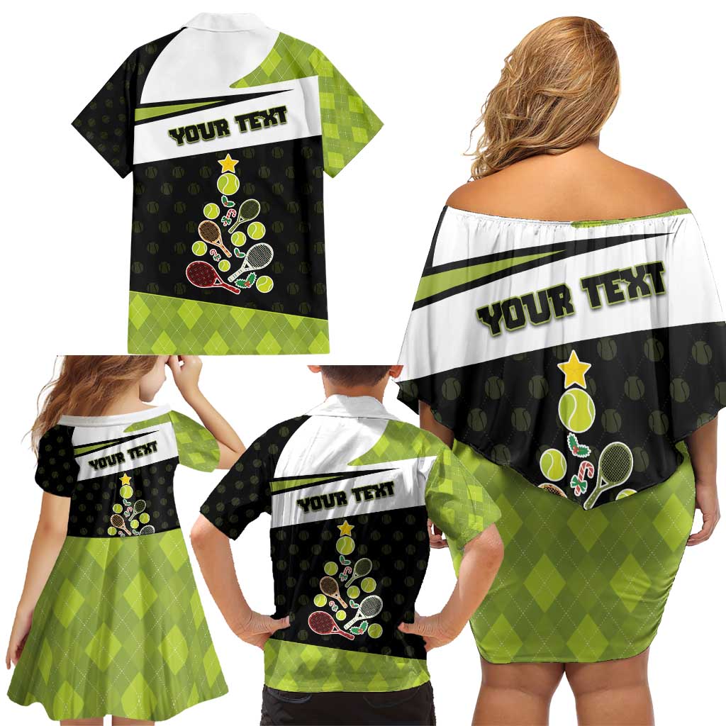 Personalized Tennis Christmas Family Matching Off Shoulder Short Dress and Hawaiian Shirt Ho Ho Hold My Racquet - Wonder Print Shop