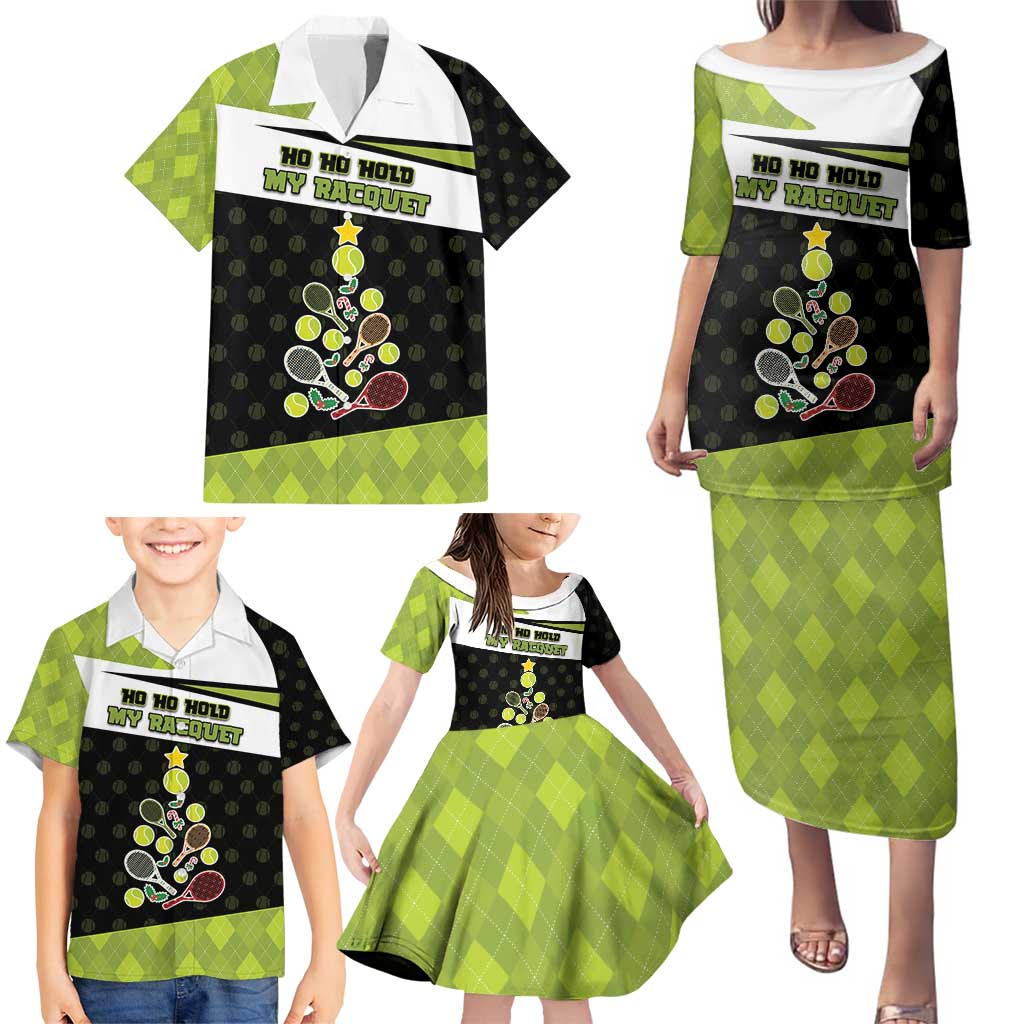 Personalized Tennis Christmas Family Matching Puletasi and Hawaiian Shirt Ho Ho Hold My Racquet - Wonder Print Shop