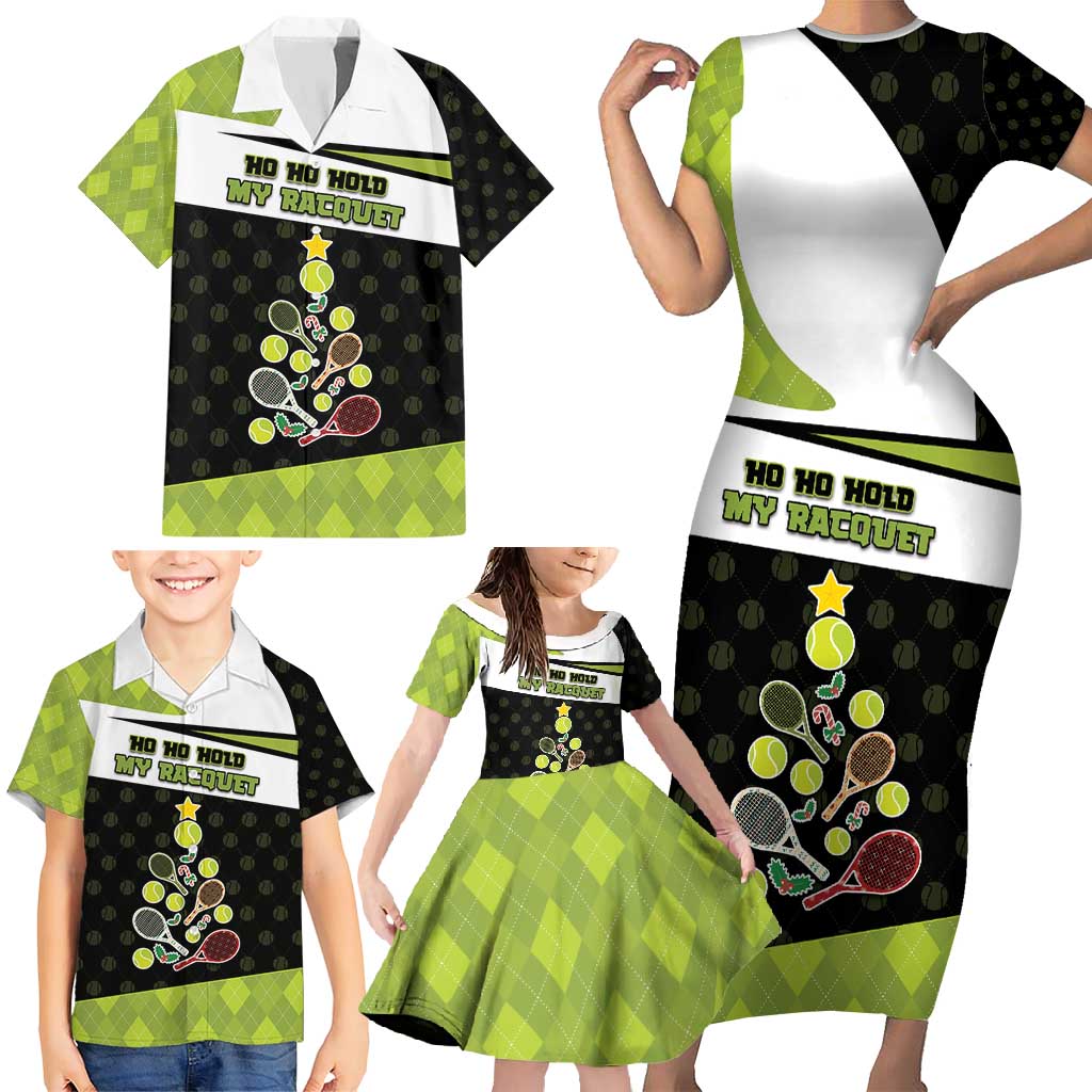 Personalized Tennis Christmas Family Matching Short Sleeve Bodycon Dress and Hawaiian Shirt Ho Ho Hold My Racquet - Wonder Print Shop