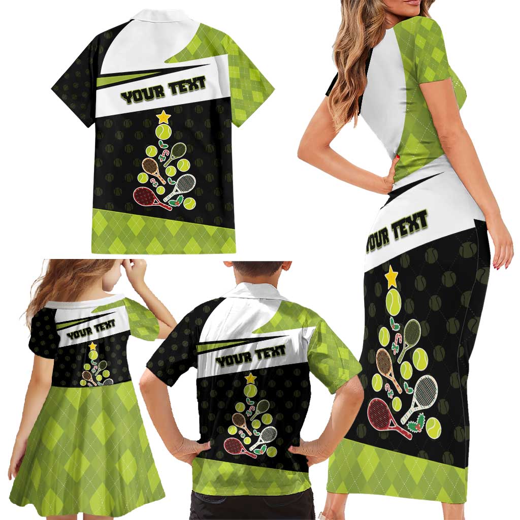 Personalized Tennis Christmas Family Matching Short Sleeve Bodycon Dress and Hawaiian Shirt Ho Ho Hold My Racquet - Wonder Print Shop