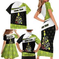 Personalized Tennis Christmas Family Matching Short Sleeve Bodycon Dress and Hawaiian Shirt Ho Ho Hold My Racquet - Wonder Print Shop