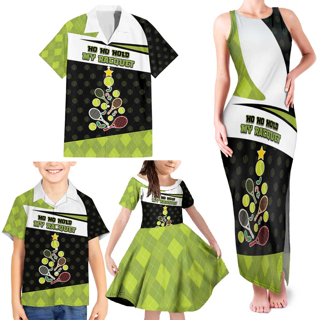Personalized Tennis Christmas Family Matching Tank Maxi Dress and Hawaiian Shirt Ho Ho Hold My Racquet - Wonder Print Shop