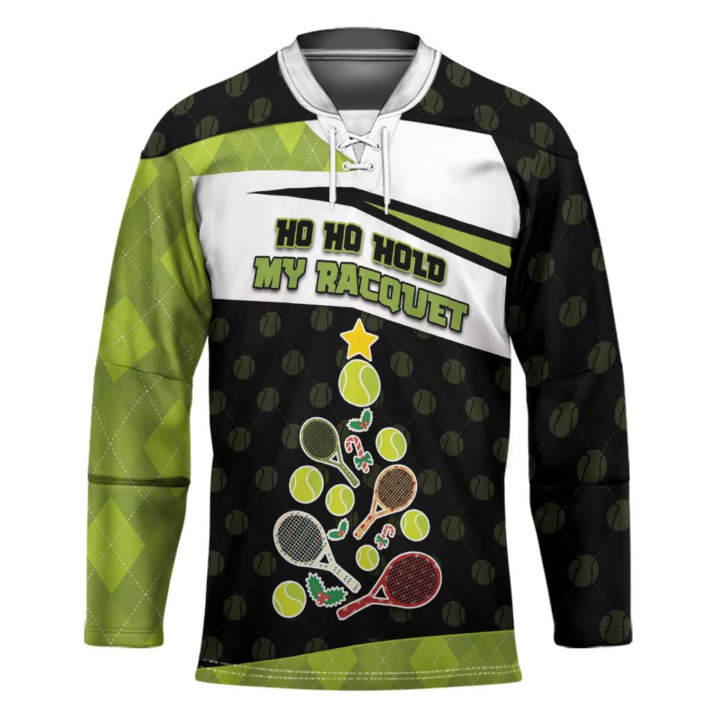 Personalized Tennis Christmas Hockey Jersey Ho Ho Hold My Racquet - Wonder Print Shop