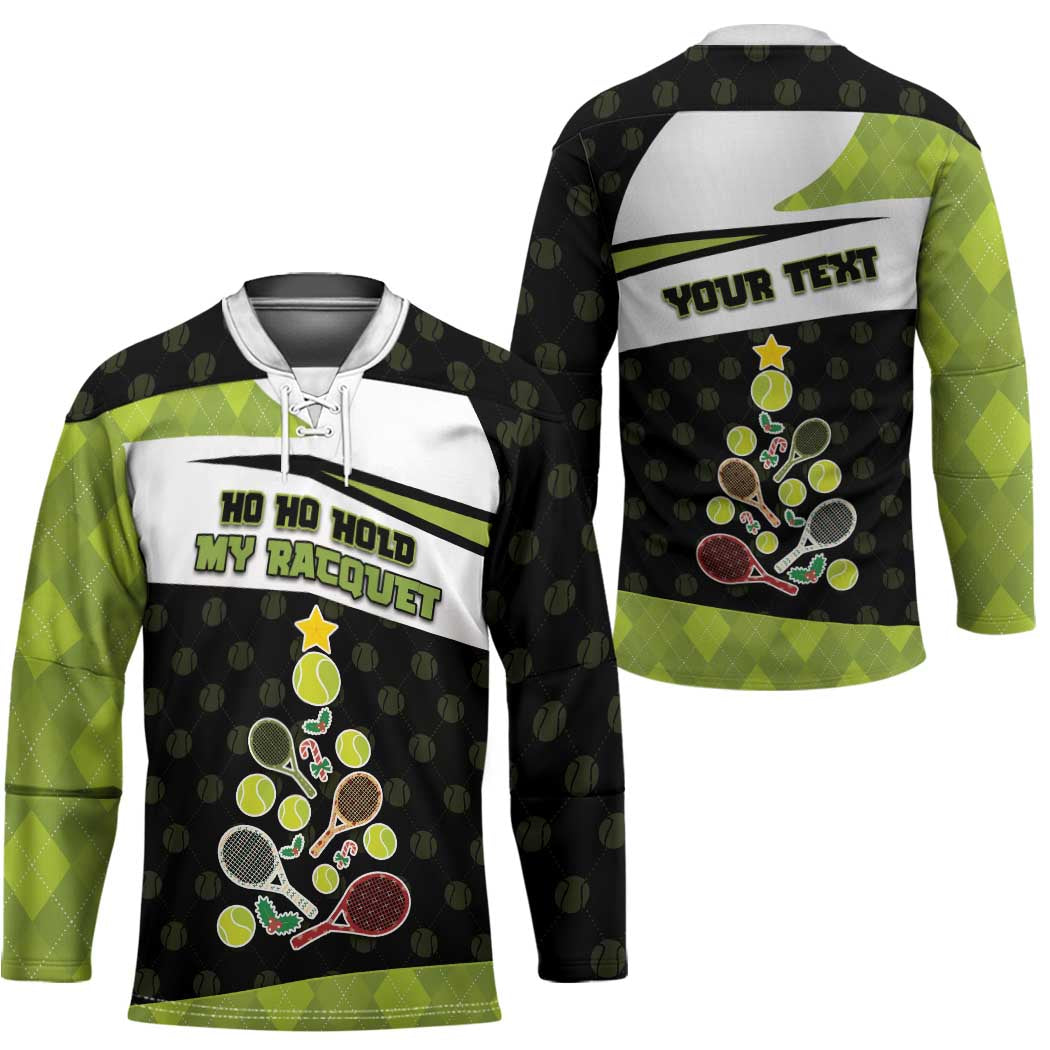 Personalized Tennis Christmas Hockey Jersey Ho Ho Hold My Racquet - Wonder Print Shop