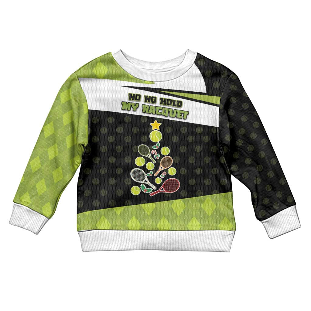 Personalized Tennis Christmas Kid Ugly Christmas Sweater Ho Ho Hold My Racquet - Wonder Print Shop