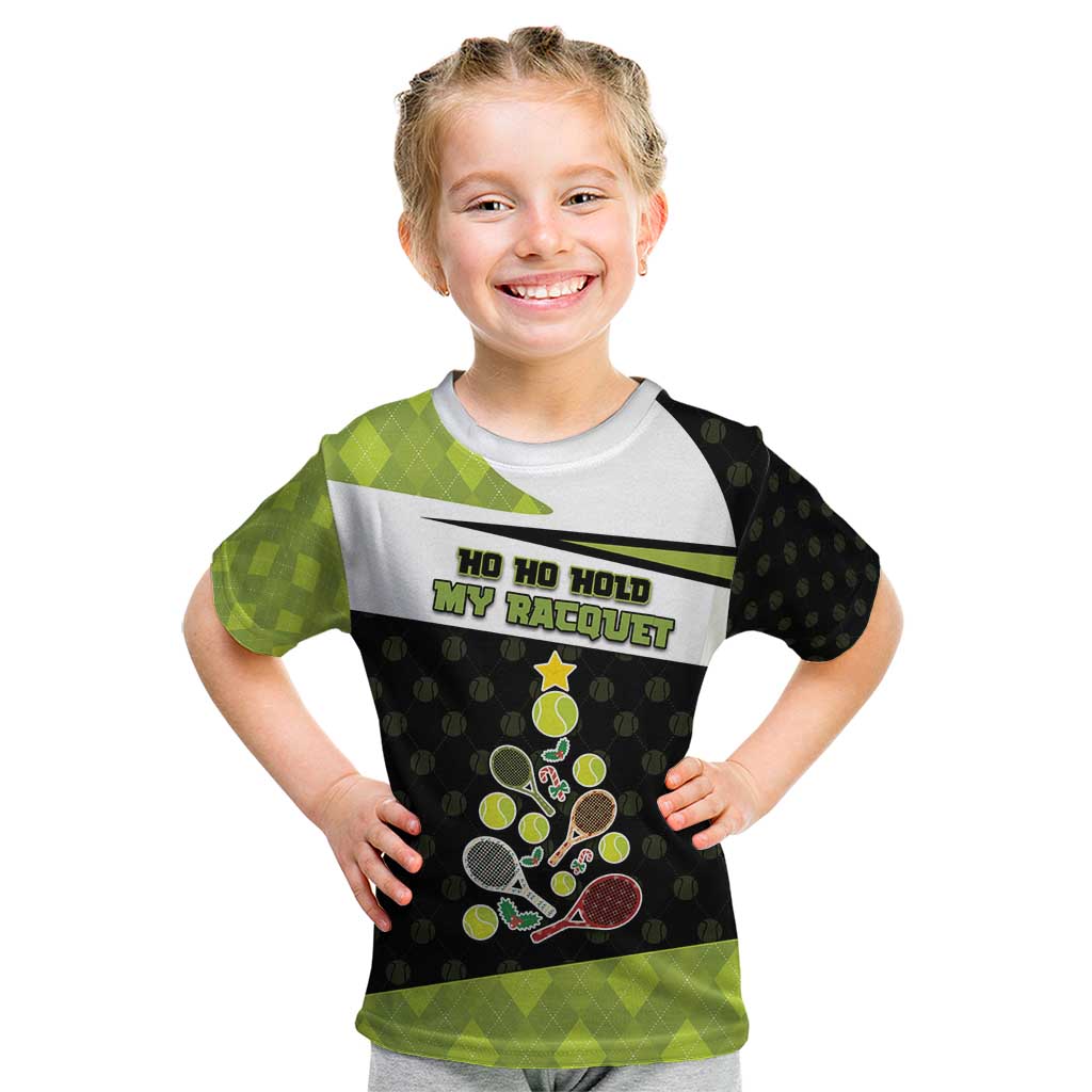 Personalized Tennis Christmas Kid T Shirt Ho Ho Hold My Racquet - Wonder Print Shop