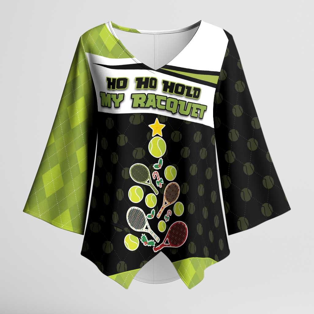 Personalized Tennis Christmas Kimono Sleeve Blouse Ho Ho Hold My Racquet - Wonder Print Shop