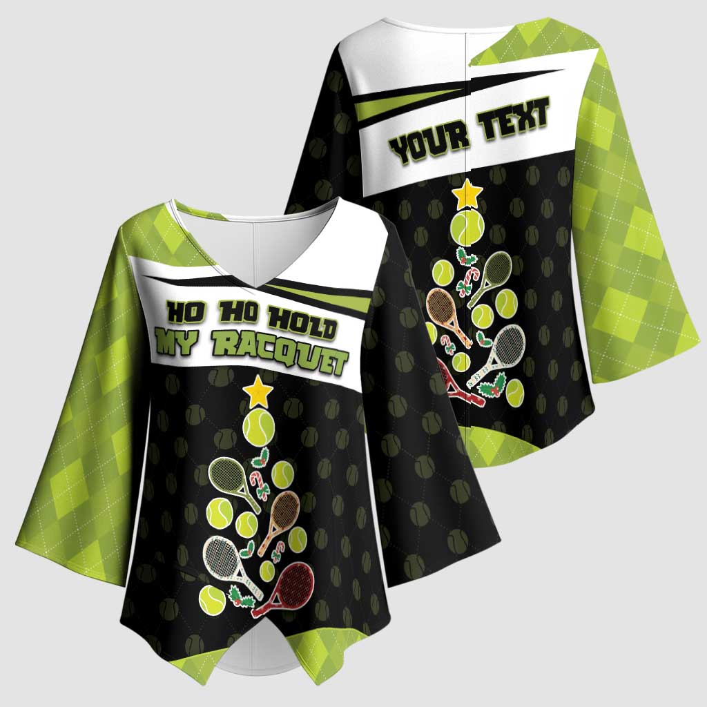 Personalized Tennis Christmas Kimono Sleeve Blouse Ho Ho Hold My Racquet - Wonder Print Shop