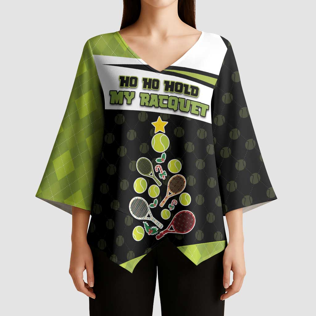 Personalized Tennis Christmas Kimono Sleeve Blouse Ho Ho Hold My Racquet - Wonder Print Shop