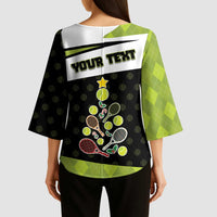 Personalized Tennis Christmas Kimono Sleeve Blouse Ho Ho Hold My Racquet - Wonder Print Shop